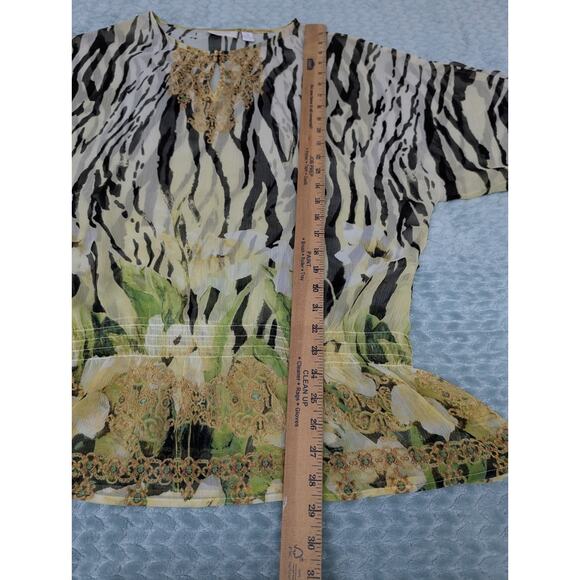 Chico's Zebra Print Peplum Hem Dolman Sleeve Sheer Blouse Size XL - Picture 6 of 9